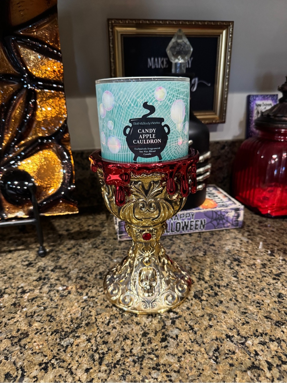 Bath & Body Works Halloween Gold and Red Ornate Chalice Candle Holder